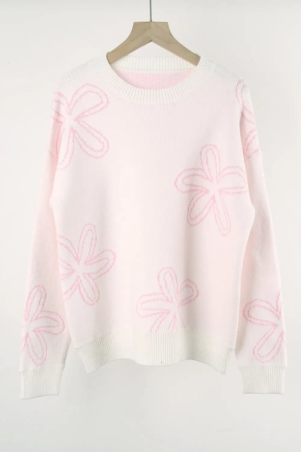 Flower Long Sleeve Round Neck Sweater