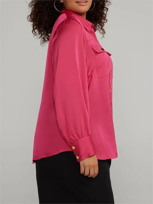 Button-Front Satin Shirt