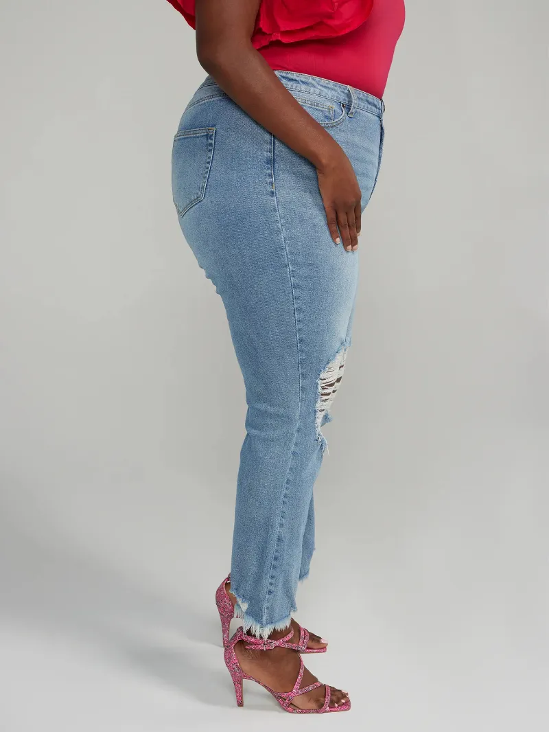 High Rise Destructed Flare Jeans - Short Inseam