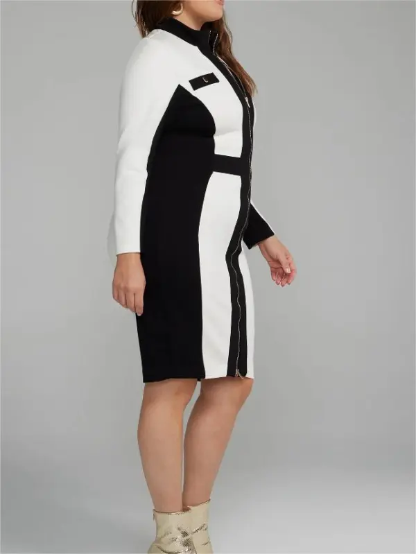 Zipper Front Colorblock Ponte Knit Dress