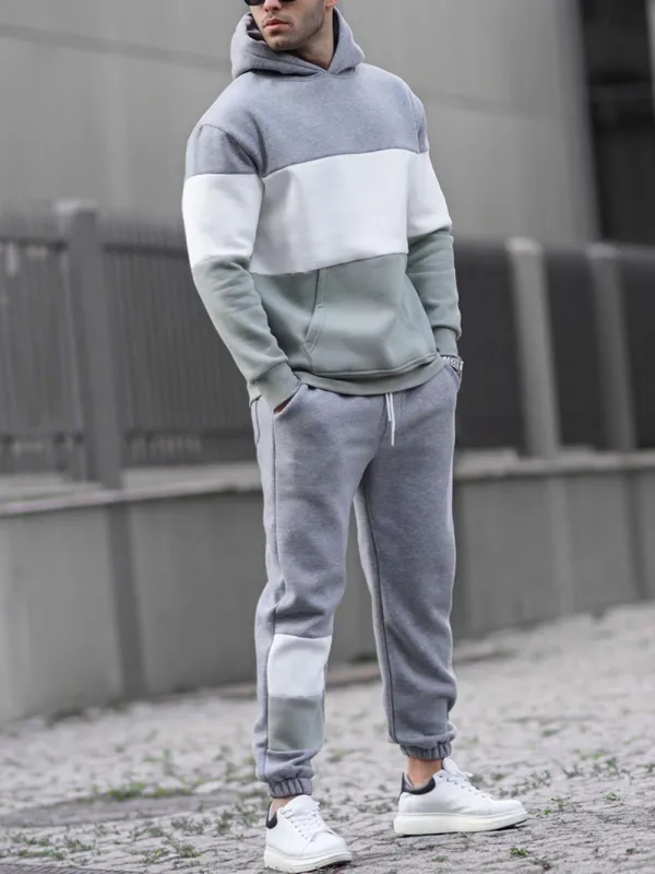 Men's Casual Patchwork Contrasting Sweatshirt Jogging Sportswear Suit