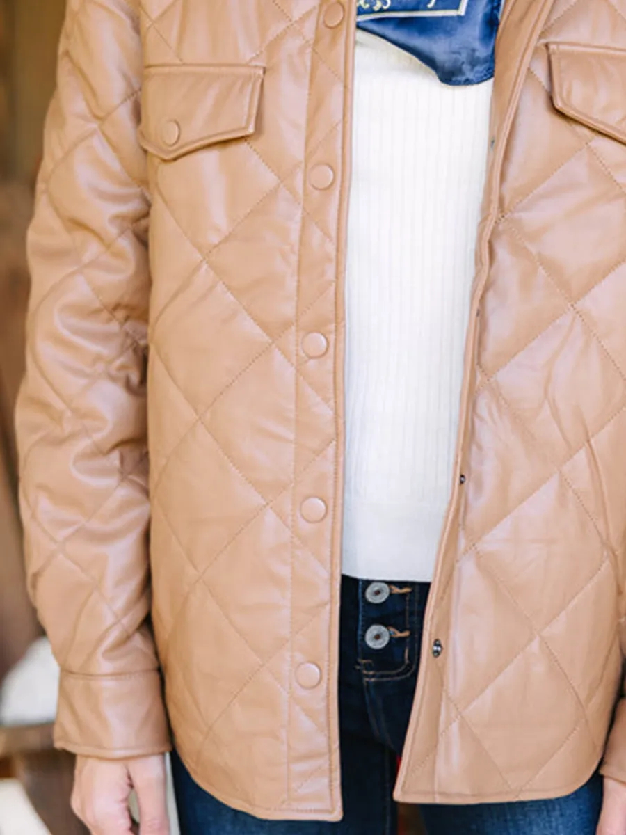 Brown Faux Leather Puffer