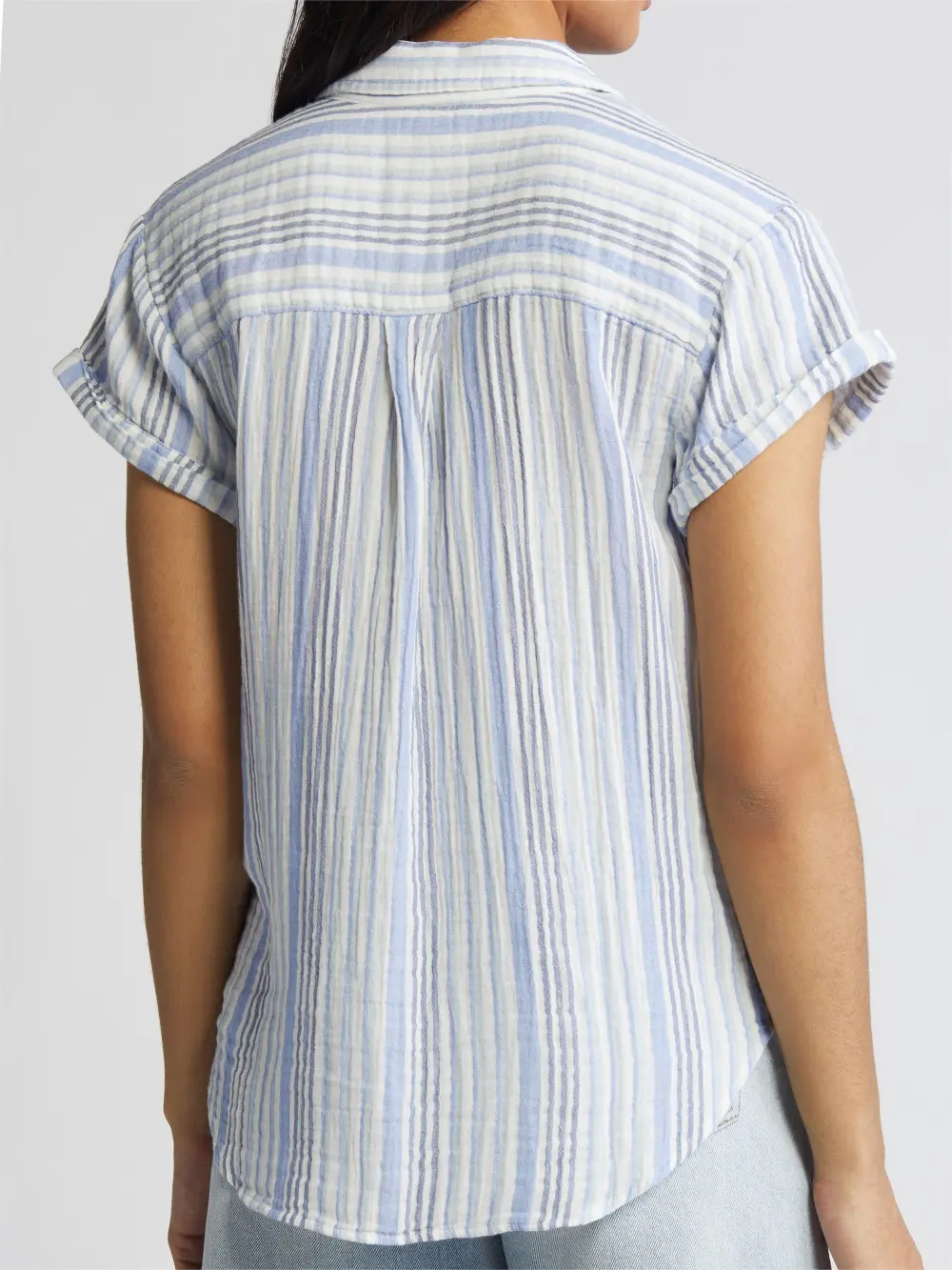 Stripe Cotton Gauze Button-Up Shirt