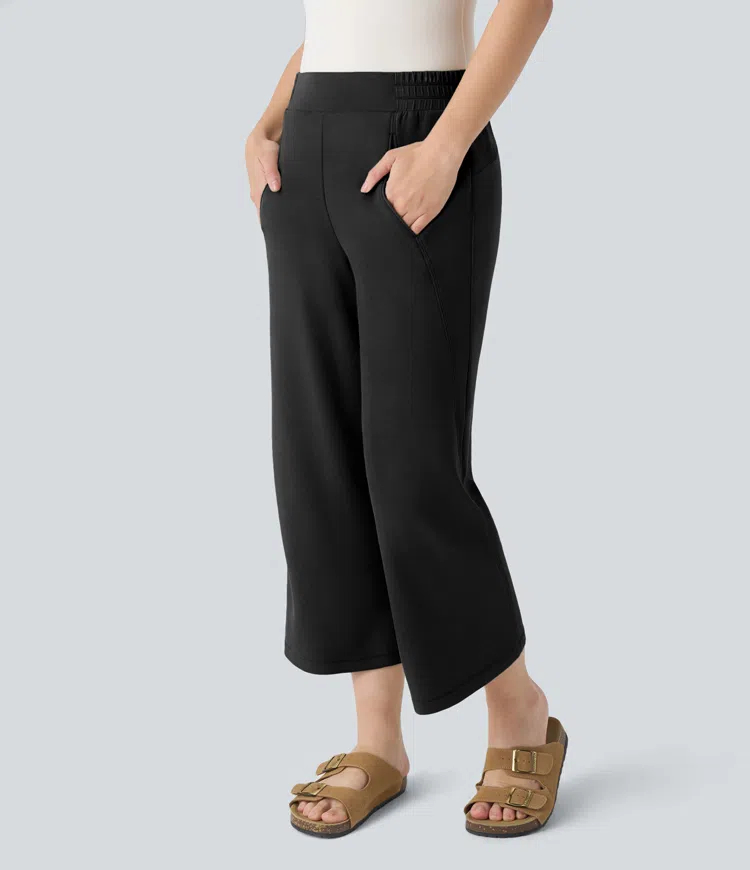 Mid Rise Side Pocket Straight Leg Casual Cropped Pants