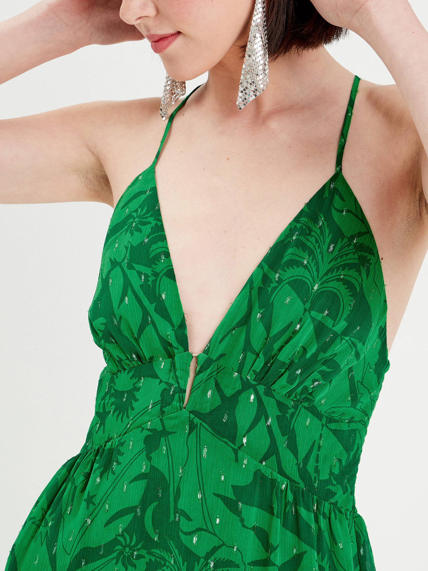 Robe longue évasée bretelles vert femme