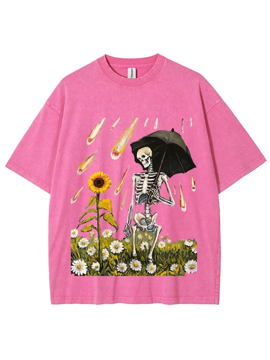 SUNFLOWER SKULL UNISEX VINTAGE WASH DENIM T-SHIRTS