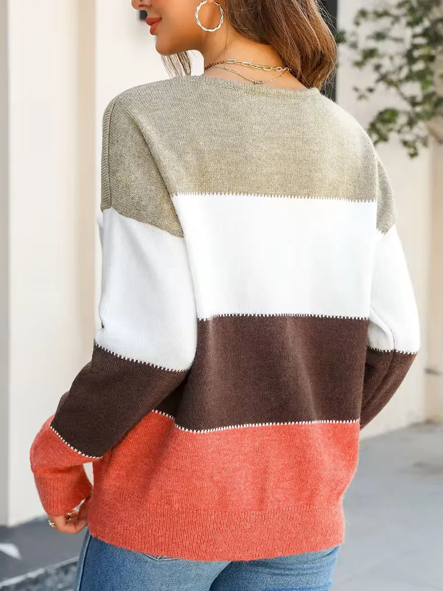 Crocheted color-blocked drop-sleeve sweater