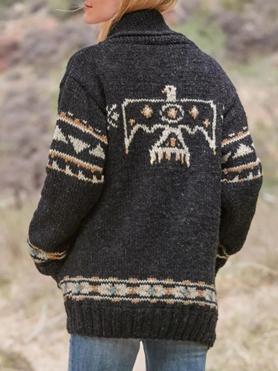 Western Eagle Print Knitted Cardigan