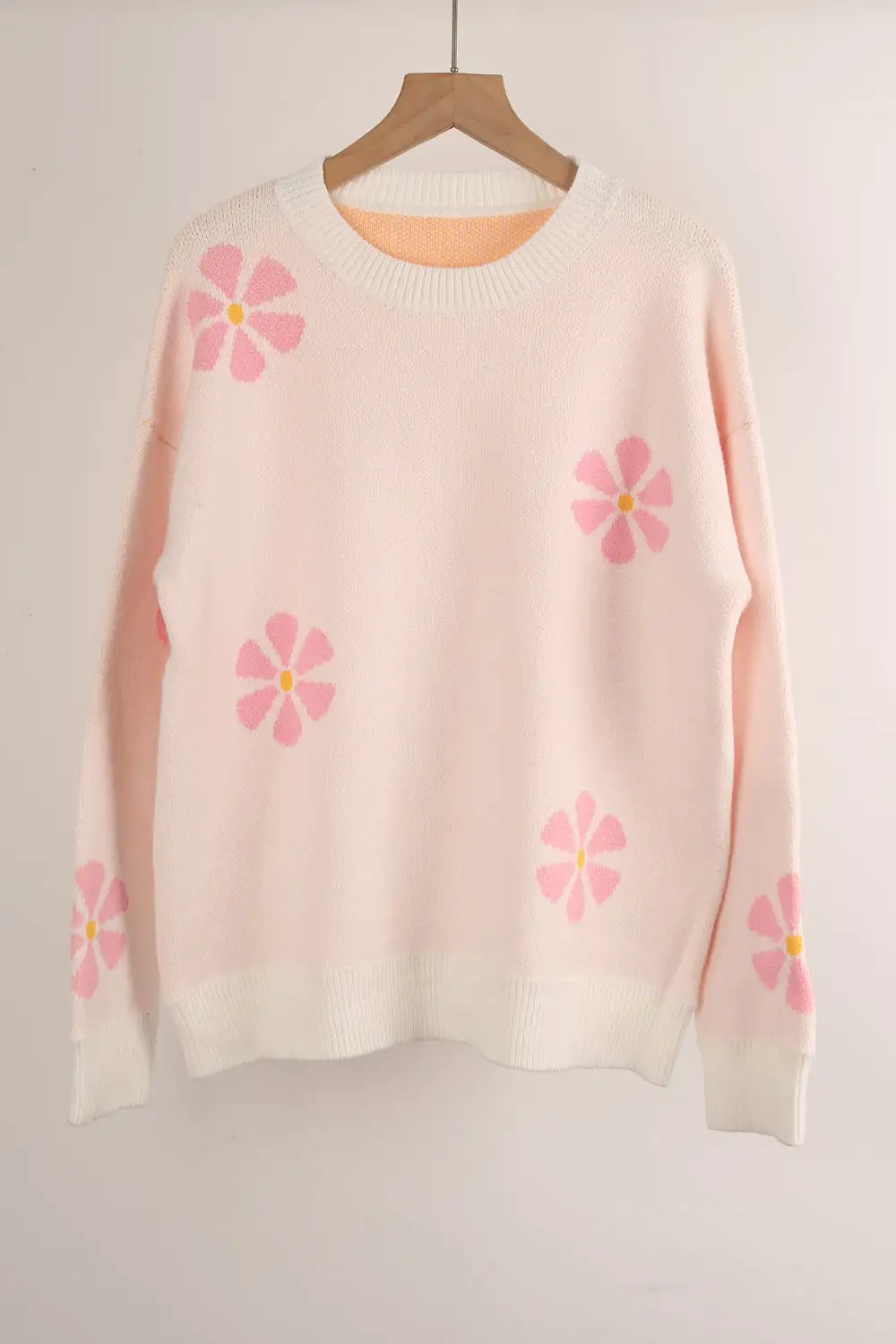 Contrasting Color Flower Print Sweater