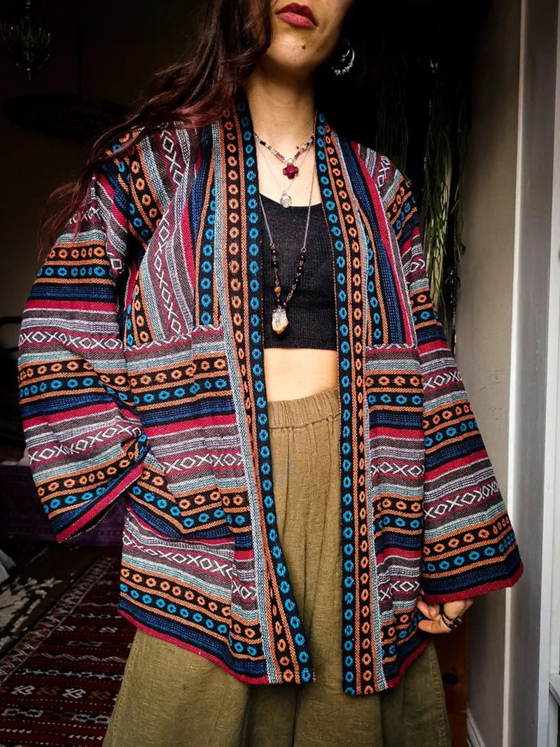 Women's Loose Retro Ethnic Print Cardigan