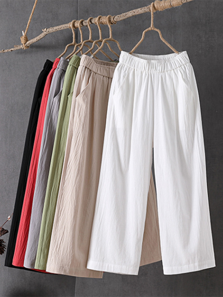 Casual pocket cotton and linen pants