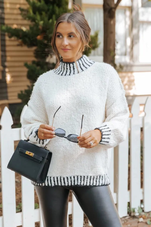 Cream and Black Contrast Stitch Sweater