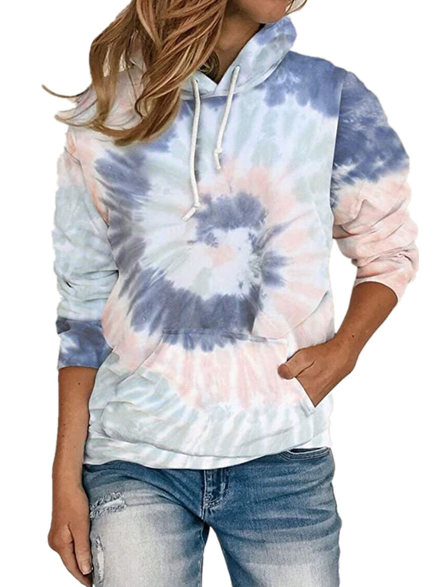 Loose Tie Dye Printed Hooded Long Sleeve Sweatshirt