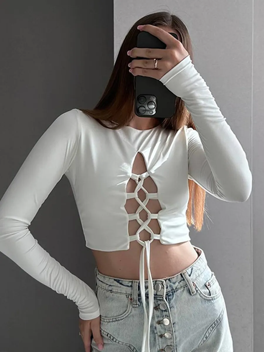 Women's Crewneck Sexy Strappy Cut-out Top