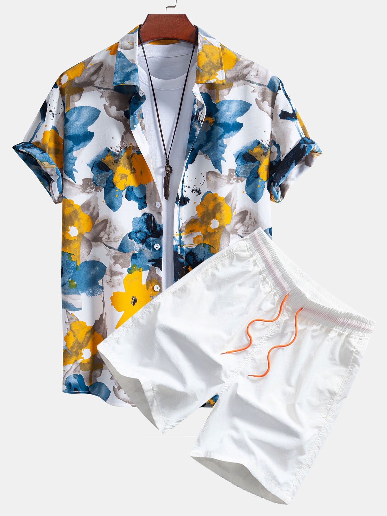 Ink Floral Print Button Up Shirt & Swim Shorts