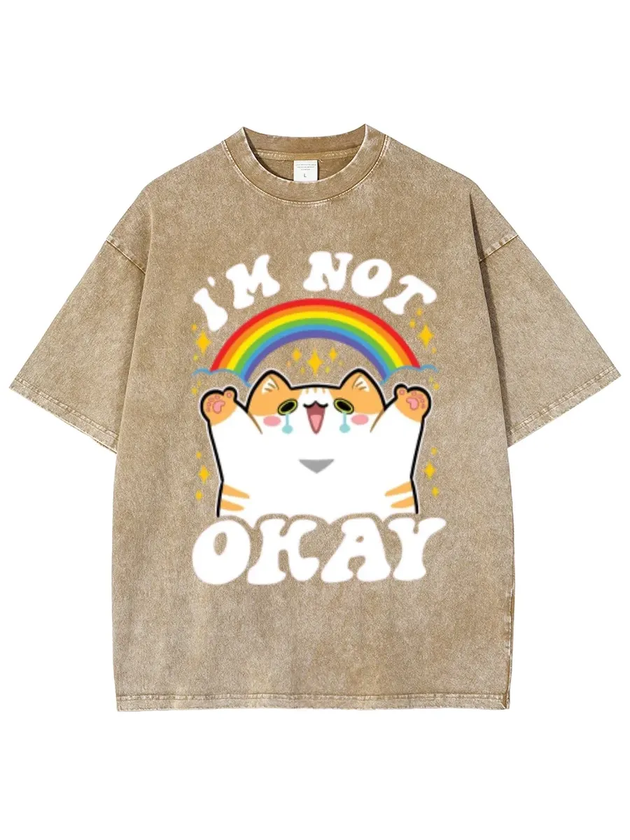 IM NOT OKAY UNISEX OVERSIZED PRINT VINTAGE WASH DENIM T-SHIRT