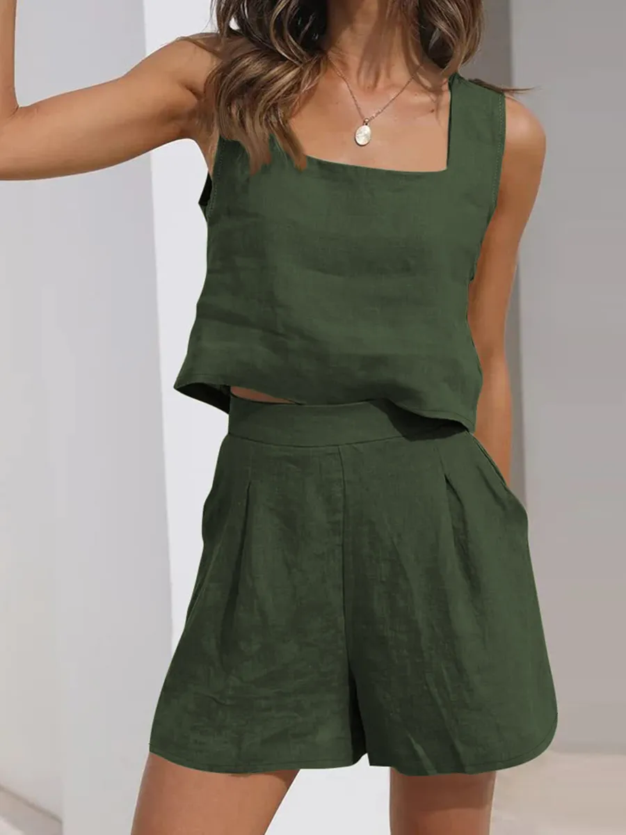 Women's Square Neck Sleeveless Top Casual Set