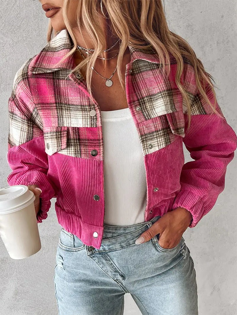 Women's corduroy contrast plaid jacket