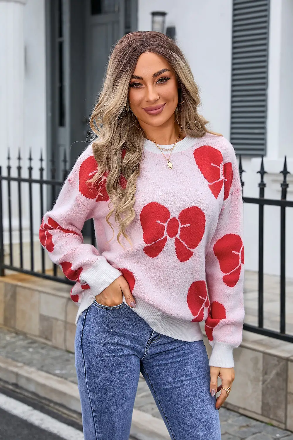 Women Loose Bow Pullover Sweater