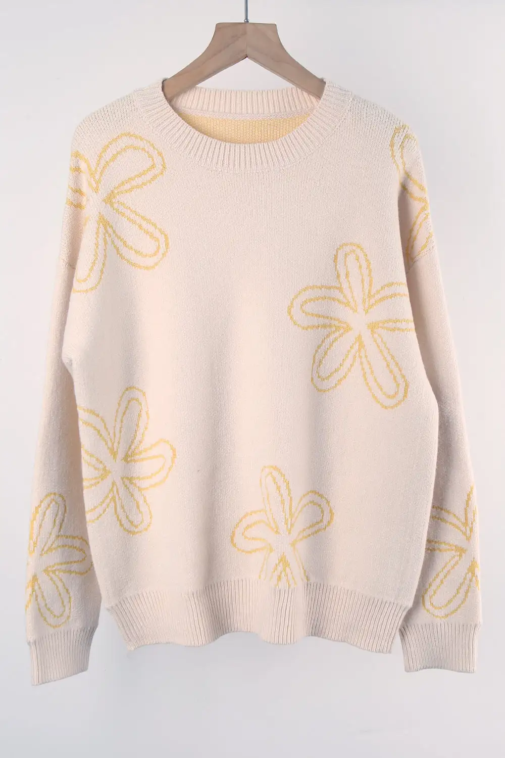 Flower Long Sleeve Round Neck Sweater