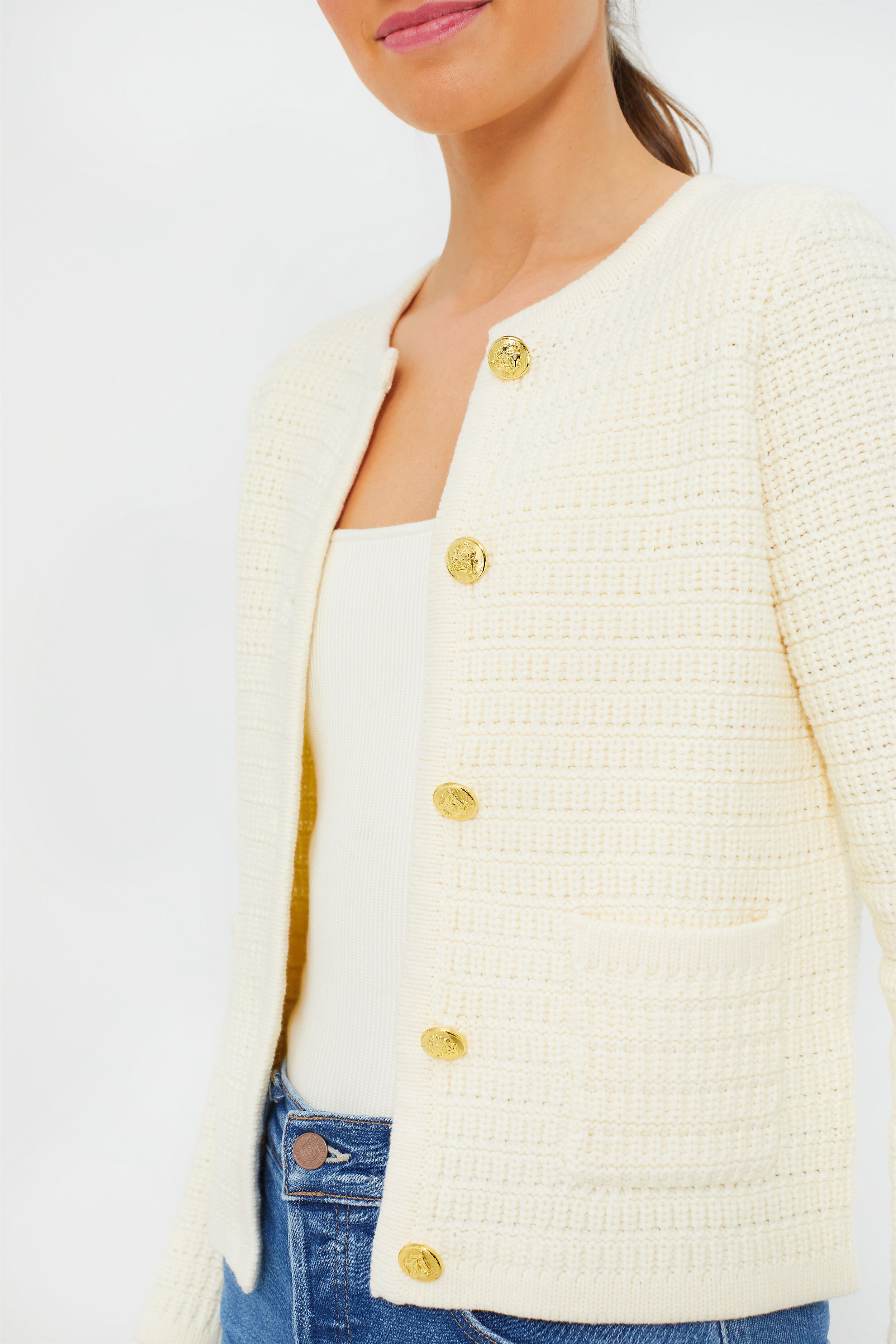 Cream Woven Maybourne Cardigan