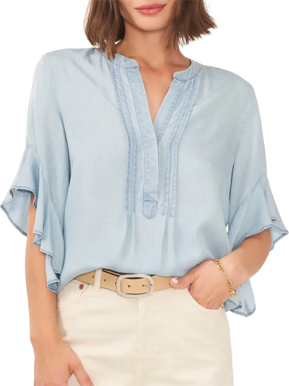 Pintuck Flutter Sleeve Blouse