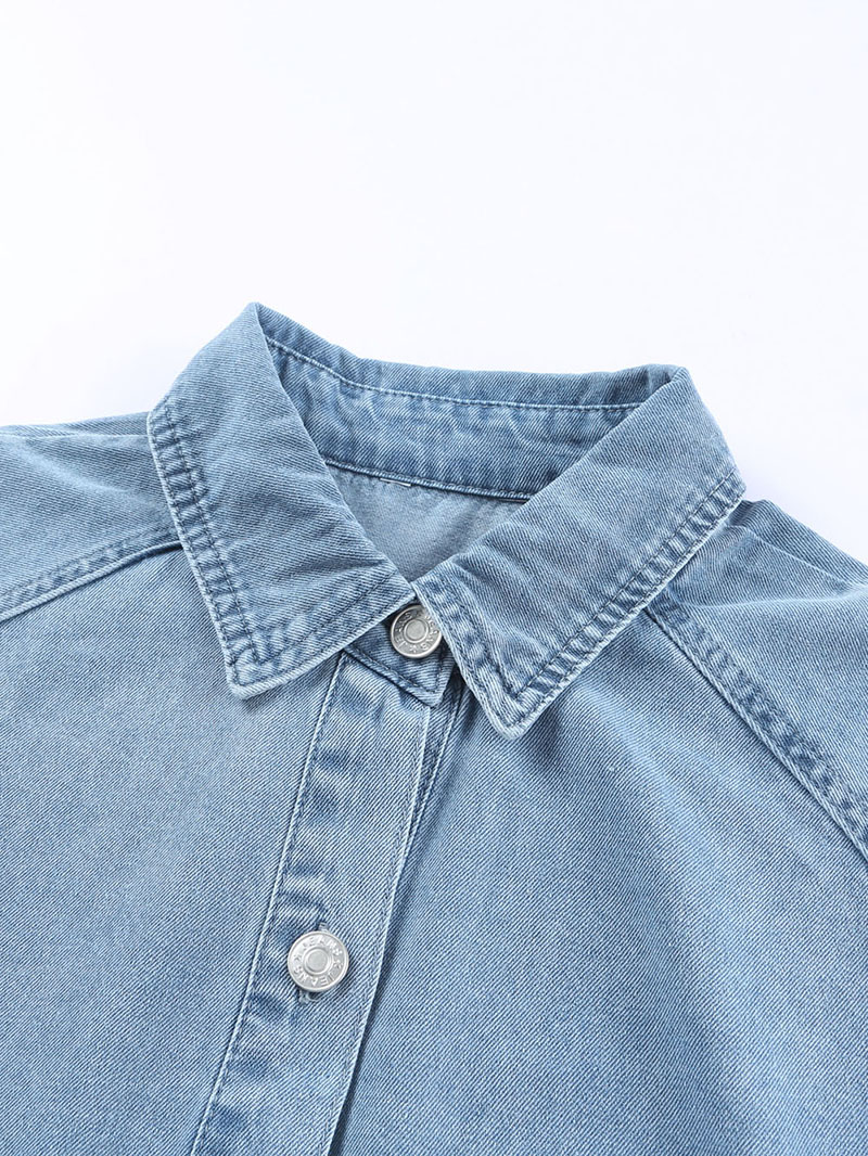 Sky Blue Buttoned Long Sleeve Denim Mini Dress