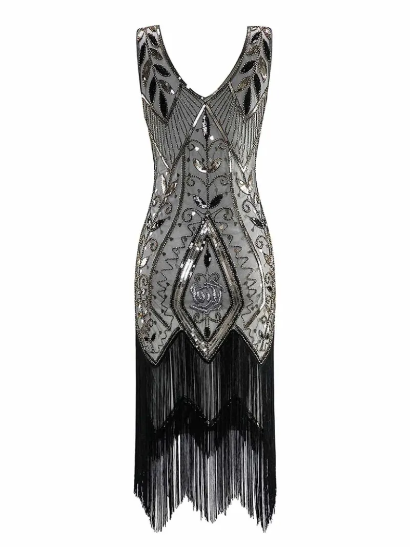 WHITE 1920S SEQUINED FRINGE DRESS