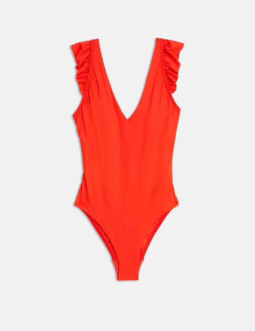 Padded Ruffle Plunge V-Neck Swimsuit