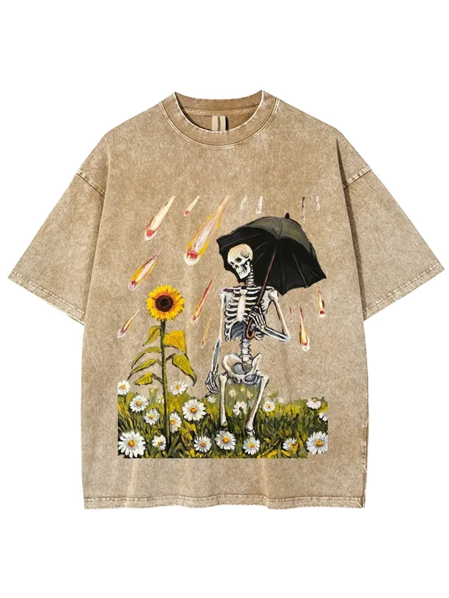 SUNFLOWER SKULL UNISEX VINTAGE WASH DENIM T-SHIRTS