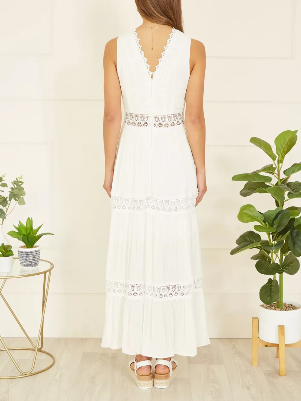 Lace Trim Cotton Maxi Sundress