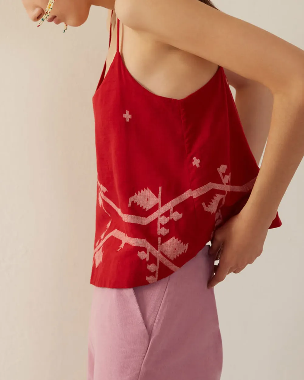 Daphne Crimson Jamdani Tank