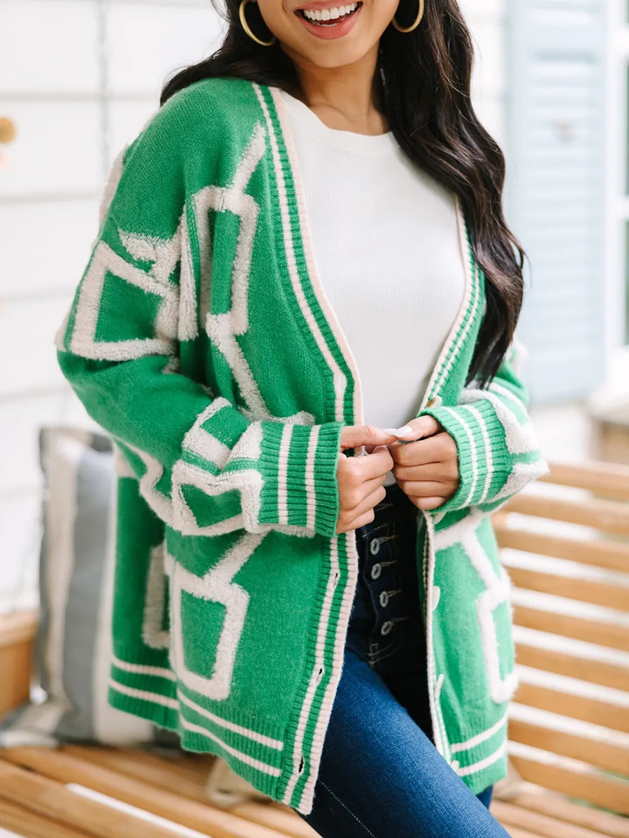 Green Geometric Cardigan