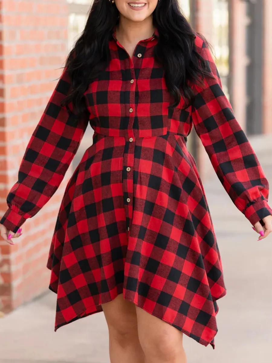 Red checkered irregular dress