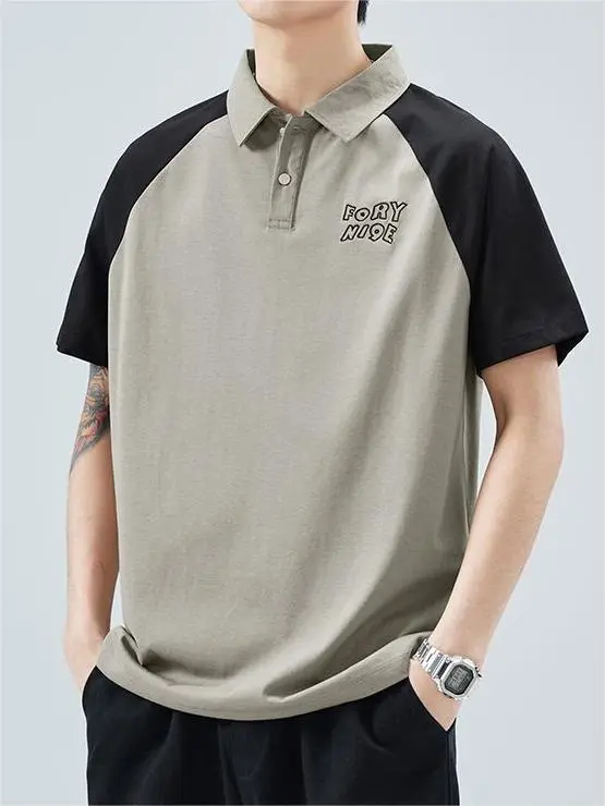 Retro Raglan Sleeve Contrast Polo Shirt