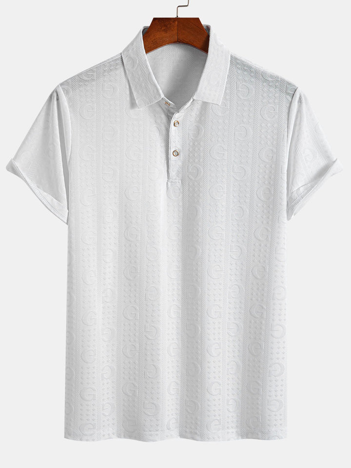 Short Sleeve Knitted Letter Textured Polo