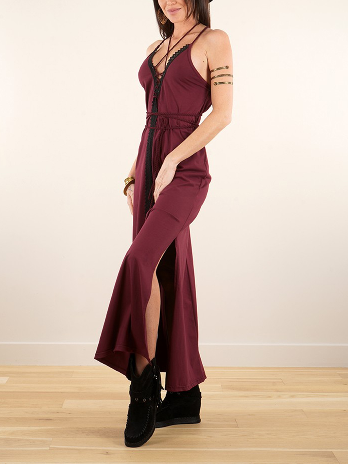 Lace-up Split Long Dress