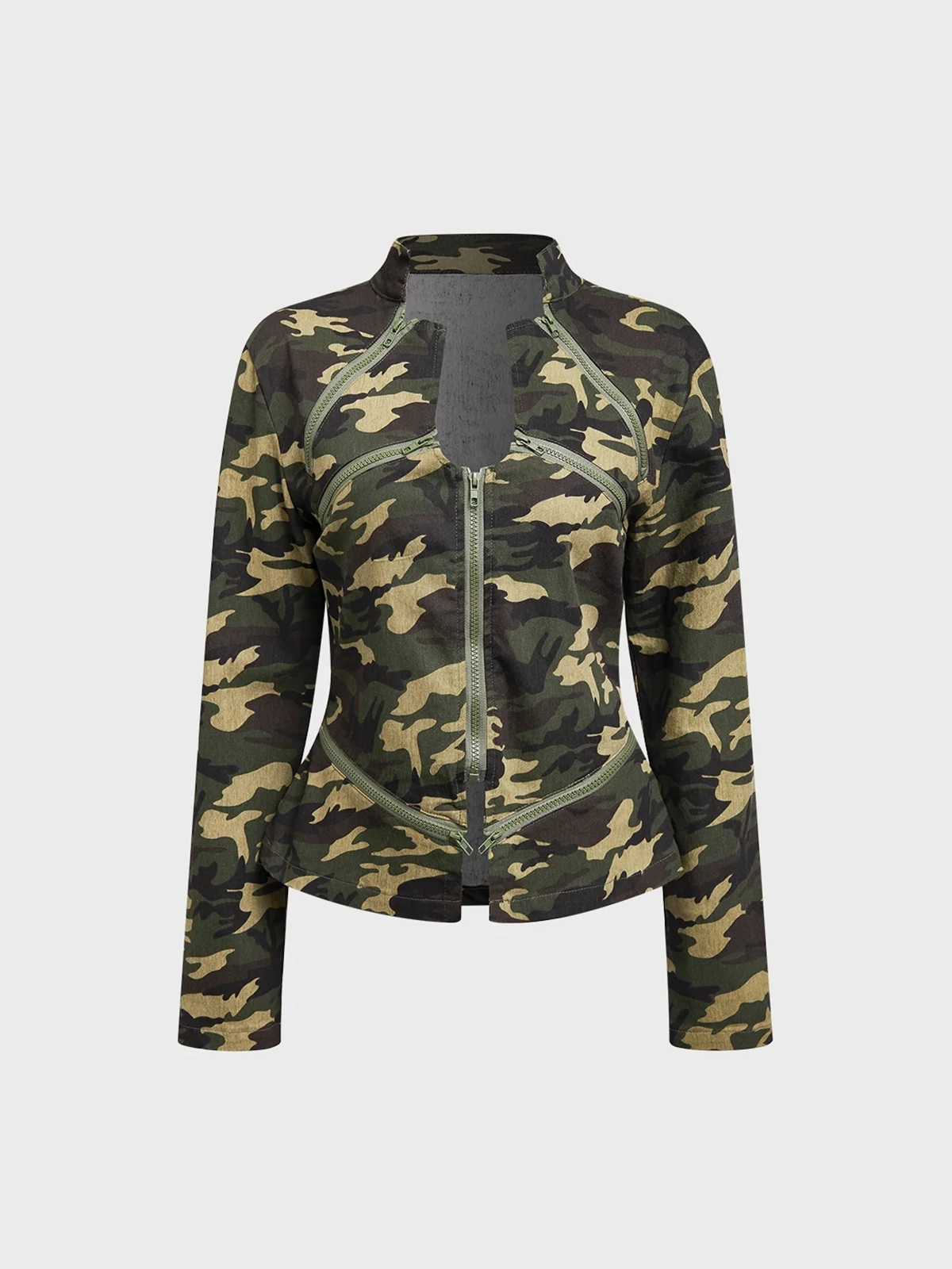 【Final Sale】Jersey Notched Camo Long Sleeve Jacket