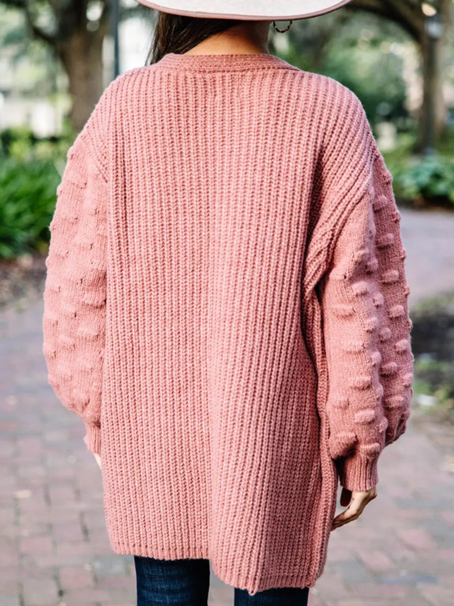 Red Pompom Cardigan