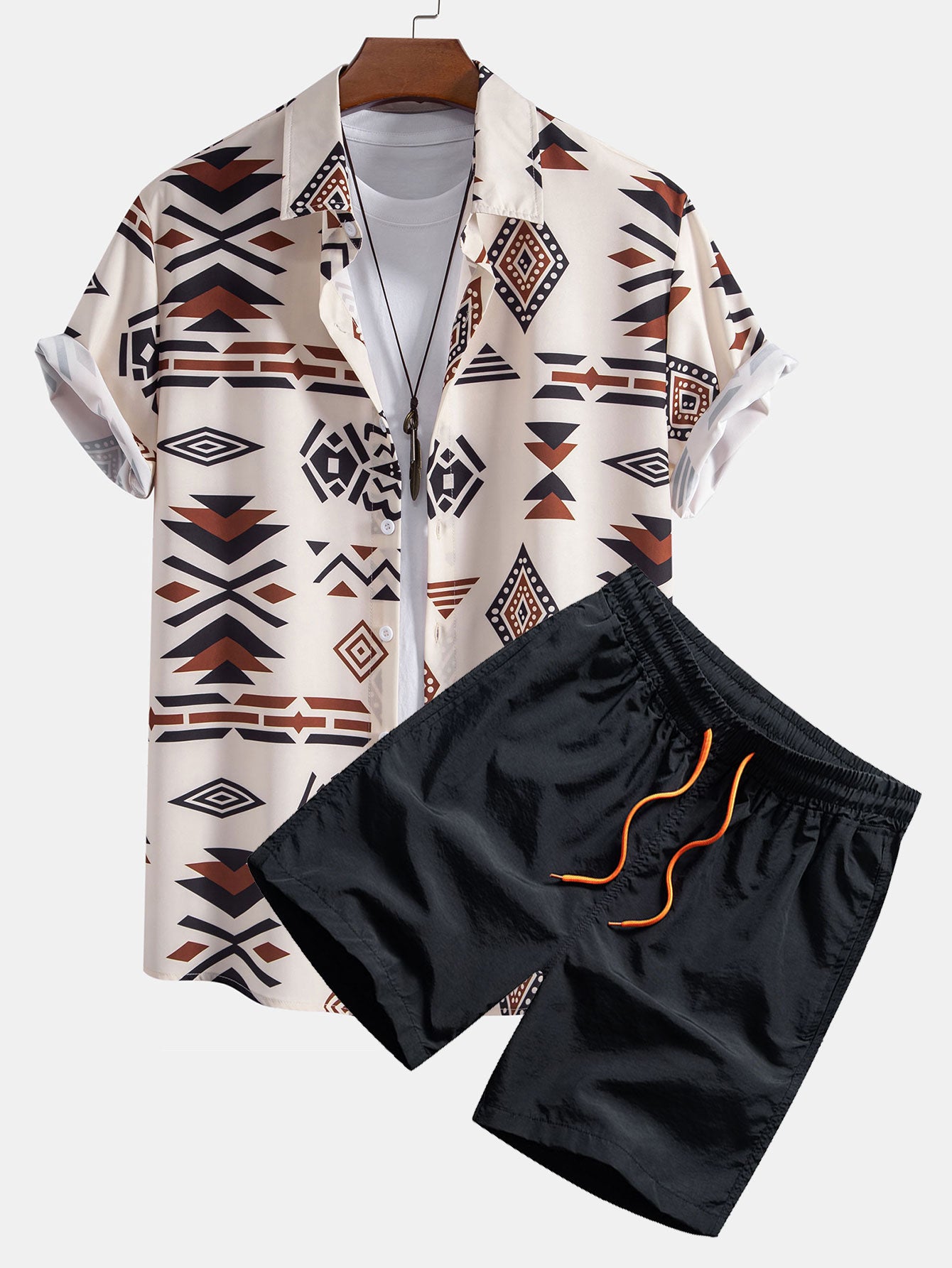 Aztec Geometric Print Shirt & Swim Shorts