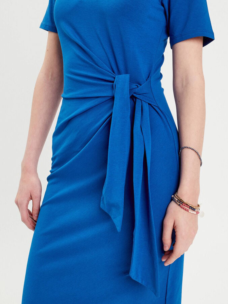 Robe longue moulante noeud bleu electrique femme