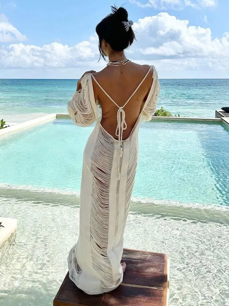 Fringe Backless Cover-up Dress