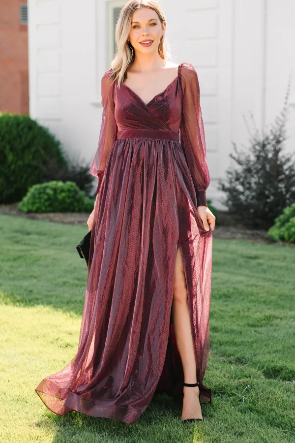 In A Fantasy World Wine Red Long Sleeve Maxi Dress