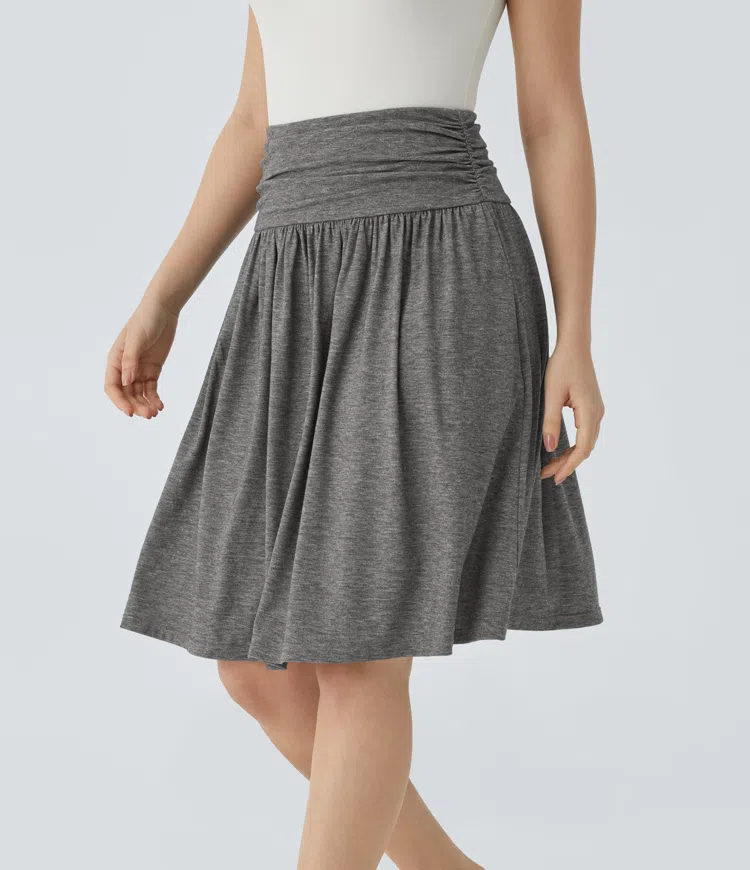 High Waisted Ruched Side Pocket Flowy Resort Skirt