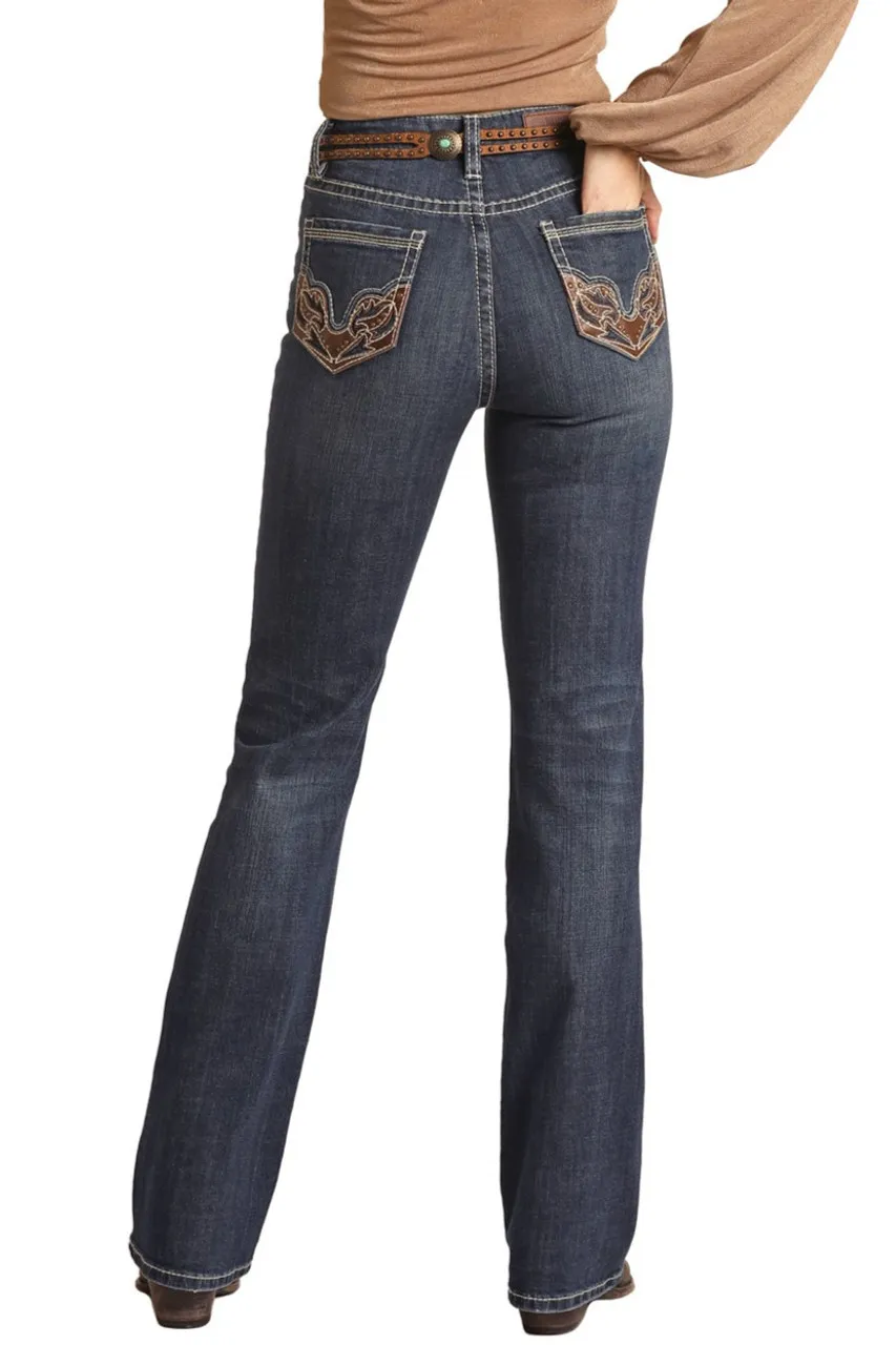 High Rise Stretch Bootcut Jeans Splice contrast