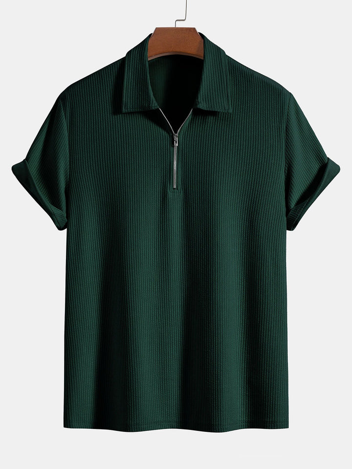 Knitted Ribbed Zip Polo