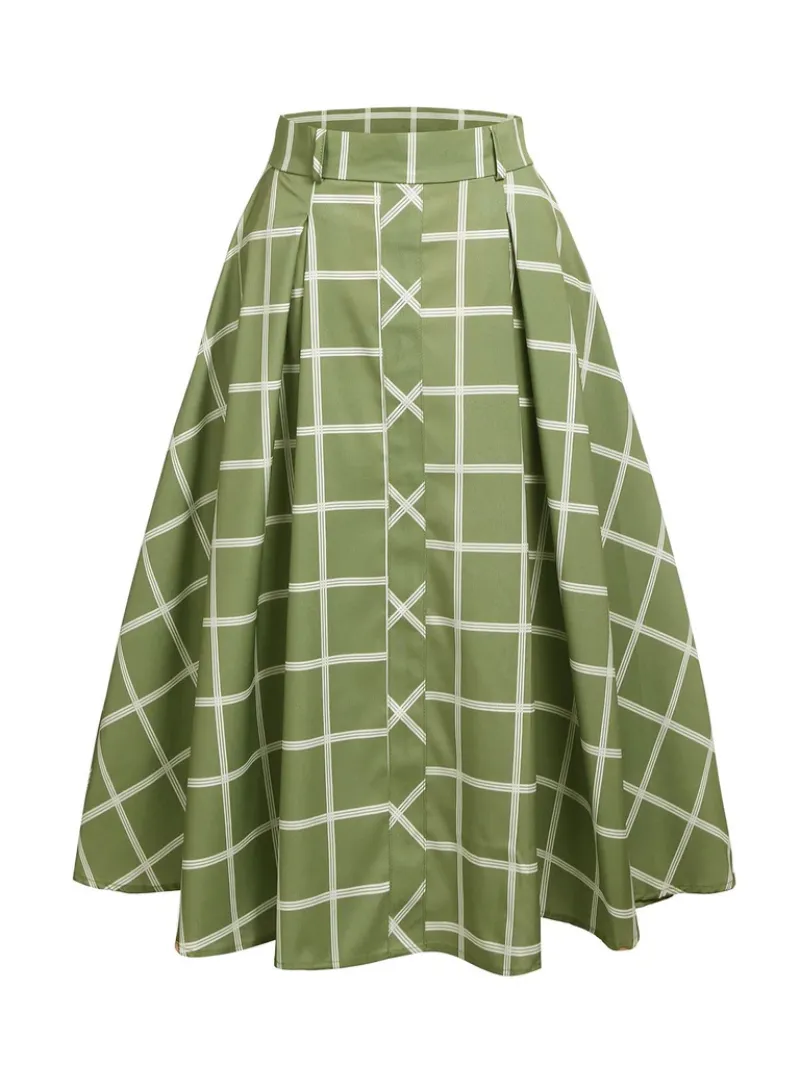 GREEN 1950S PLAID SWING SKIRT