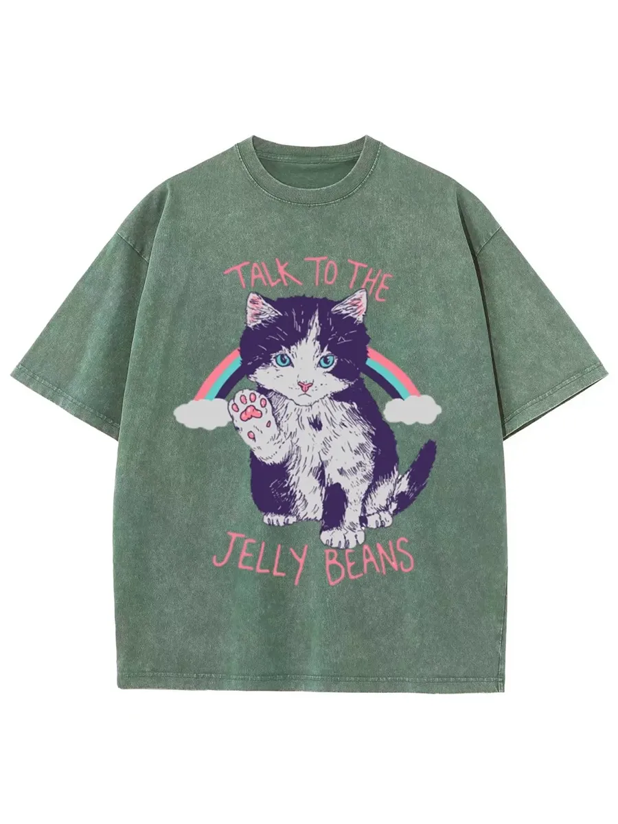 TALK TO THE JELLY BEANS UNISEX PRINTED RETRO WASHED SHORT SLEEVED T-SHIRT