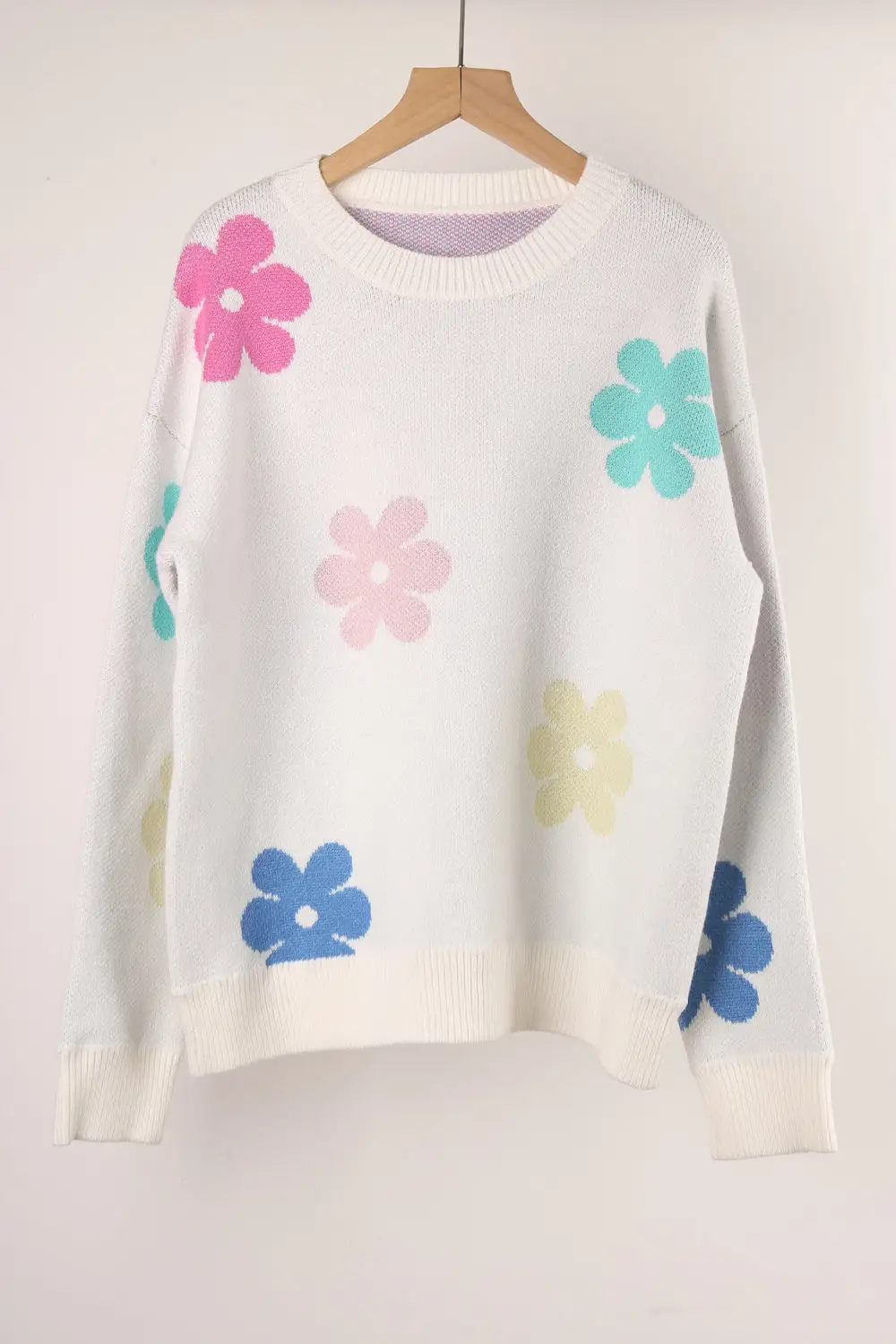 Flower Color Matching Round Neck Sweater