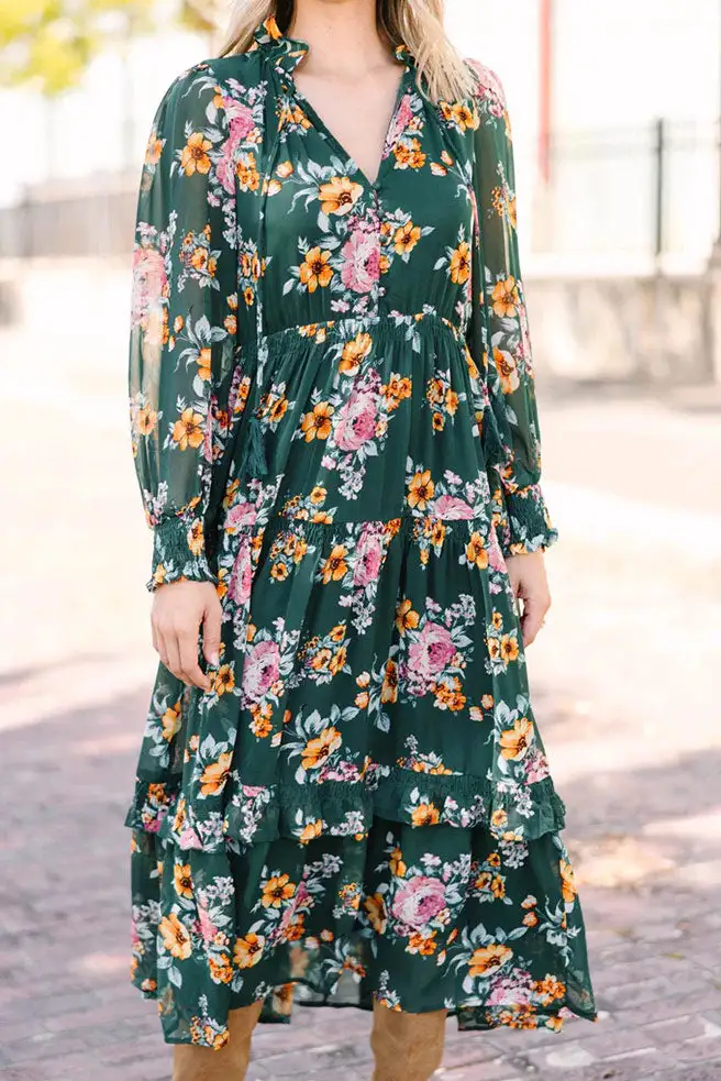 Where You Belong Green Floral Maxi Dress